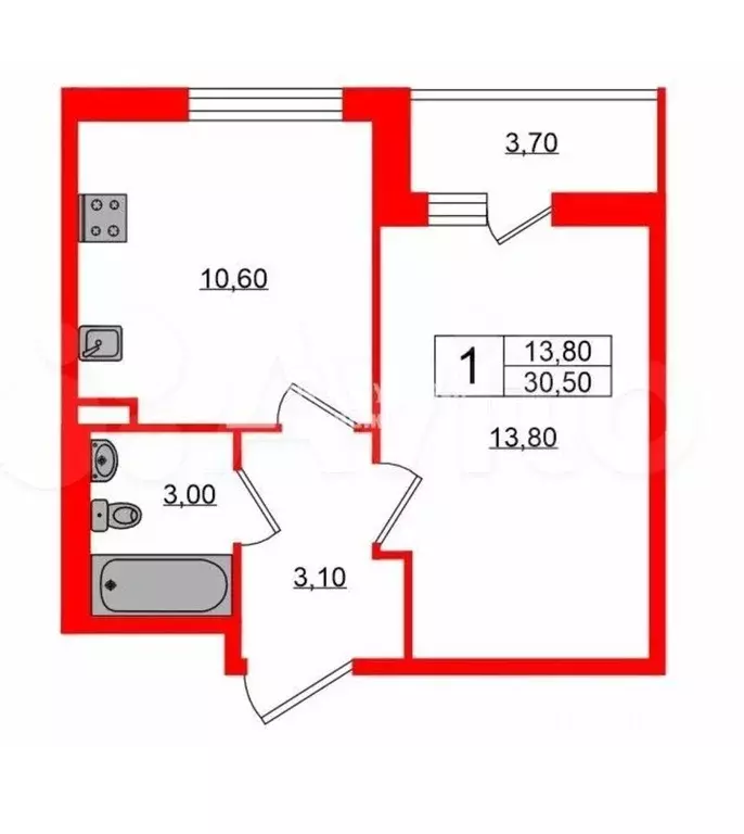 1-к кв. Санкт-Петербург ул. Бабушкина, 55к1 (30.0 м) - Фото 0