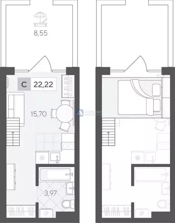Студия Тюменская область, Тюмень ул. Сергея Корепанова, 34 (28.17 м) - Фото 1