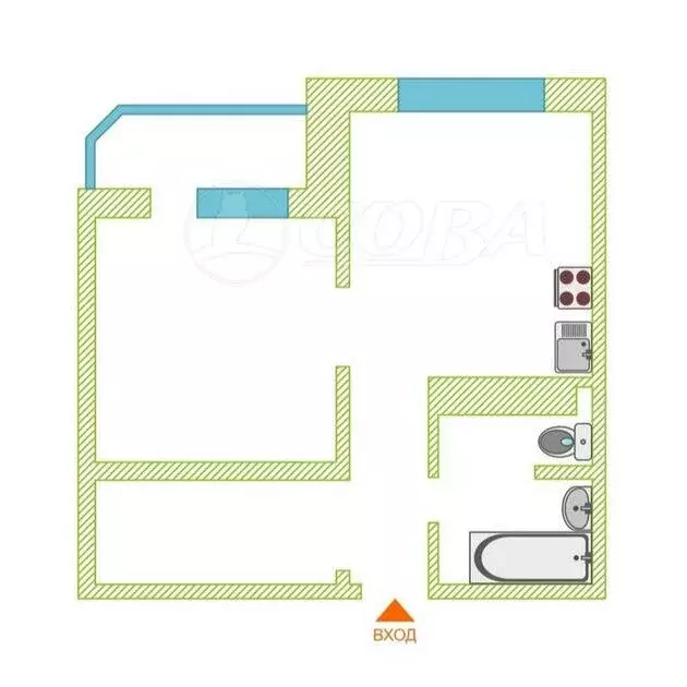1-комнатная квартира: Тюмень, улица Федюнинского, 60 (40 м) - Фото 1