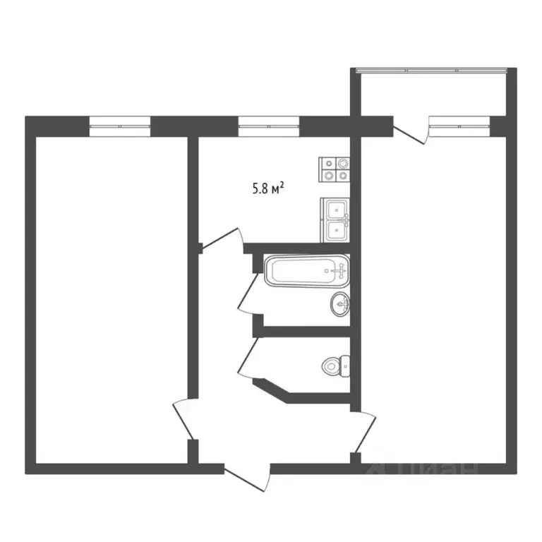 2-к кв. Тюменская область, Тюмень ул. Карла Маркса, 12 (43.8 м) - Фото 1