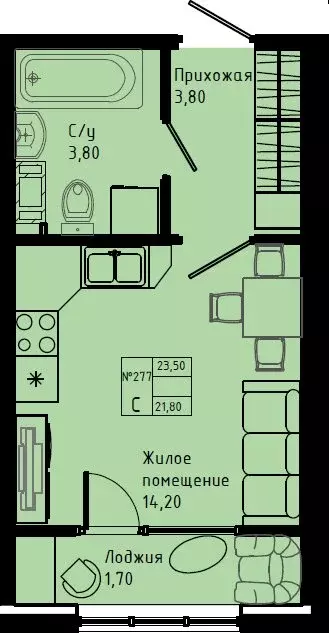 Квартира-студия: Коммунар, Железнодорожная улица, 41к3 (23.5 м) - Фото 1