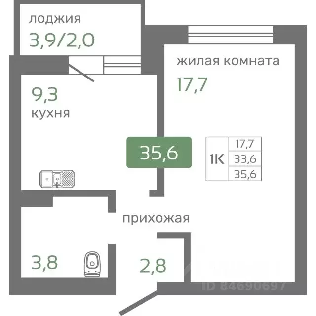 1-к кв. Красноярский край, Красноярск Норильская ул., с2 (35.6 м) - Фото 0