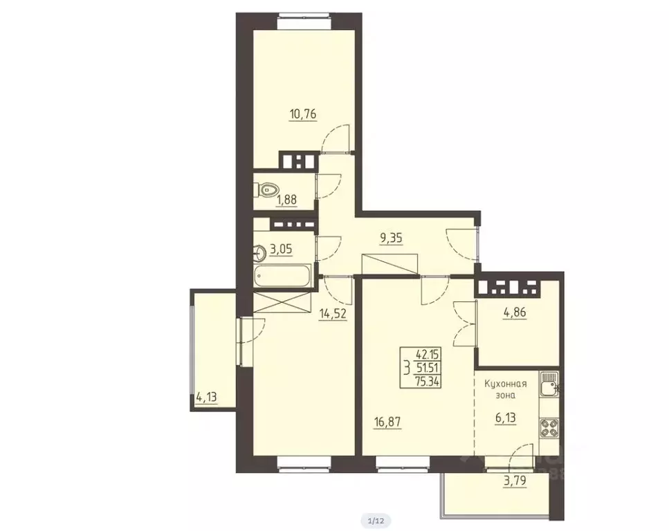 3-к кв. Иркутская область, Иркутск ул. Рылеева, 7 (75.0 м) - Фото 1