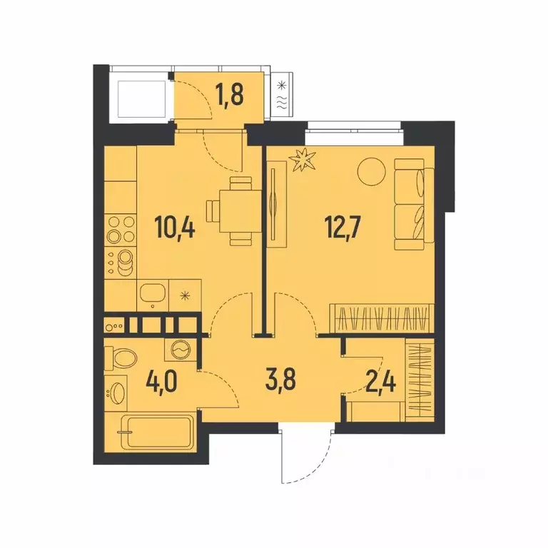 1-к кв. Пермский край, Пермь Ераничи мкр,  (34.2 м) - Фото 0