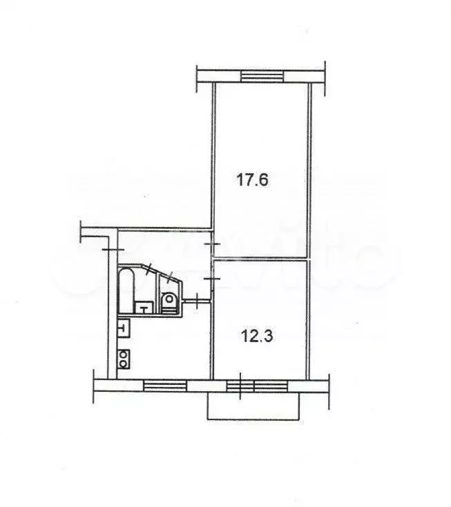 2-к. квартира, 43,3 м, 4/5 эт. - Фото 0