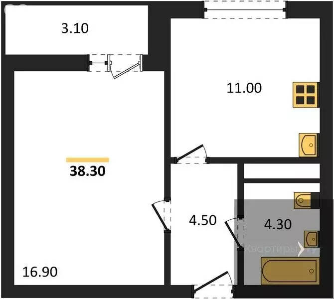 1-комнатная квартира: Воронеж, улица Пескова, 6 (38.3 м) - Фото 1