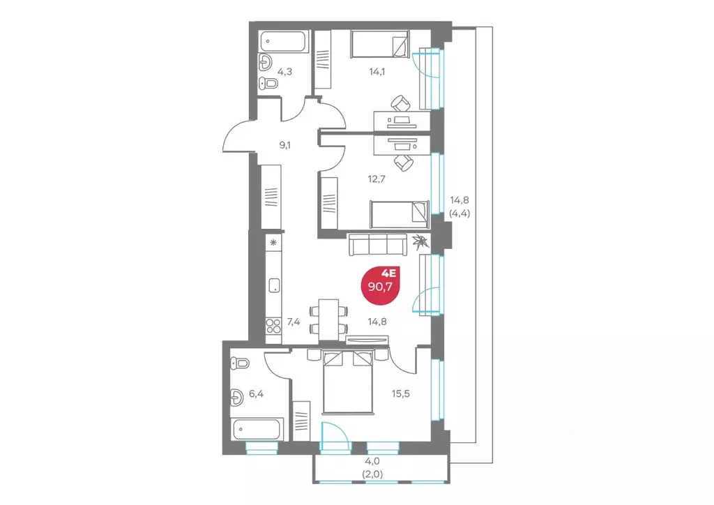 4-к кв. Пермский край, Пермь Советская ул., 16 (90.7 м) - Фото 1