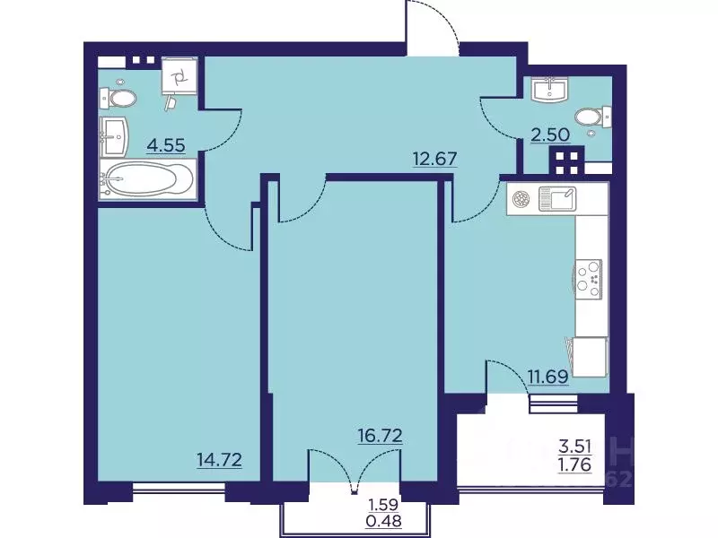2-к кв. Воронежская область, Воронеж Учхоз кв-л, Городские сады жилой ... - Фото 1