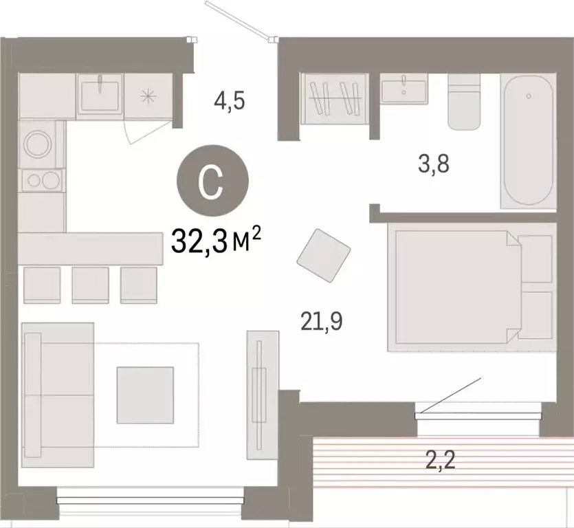 Квартира-студия: Тюмень, жилой комплекс Республики 205 (32.32 м) - Фото 0