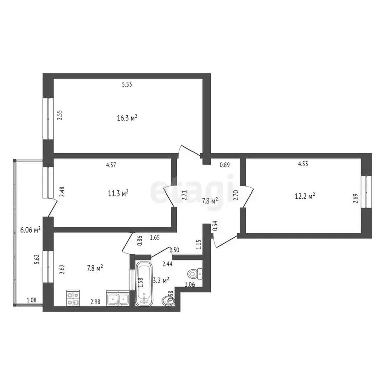 3-комнатная квартира: Первомайское, Советская улица, 1 (65 м) - Фото 1