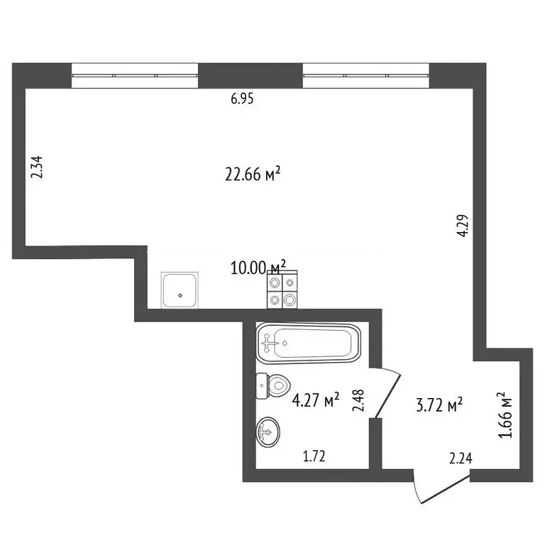 1-комнатная квартира: Тюмень, улица Пожарных и Спасателей, 1 (30 м) - Фото 1