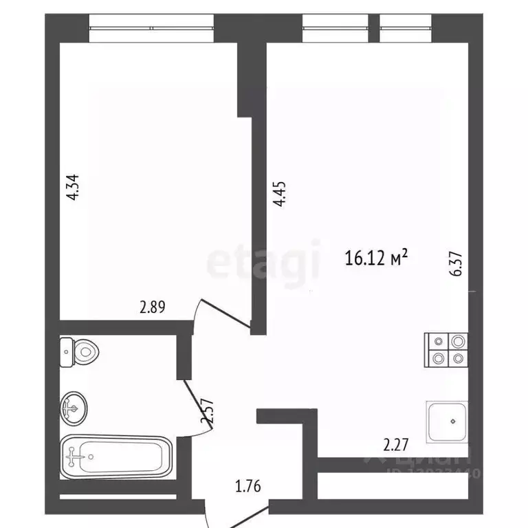 1-к кв. Тюменская область, Тюмень Полевая ул., 117к7 (38.9 м) - Фото 1