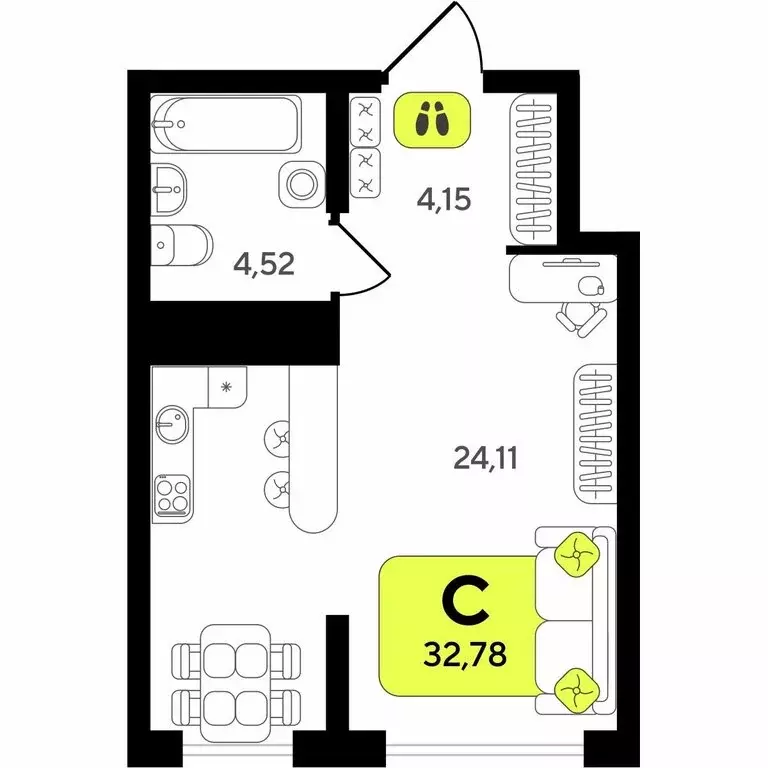 Квартира-студия: Тюмень, улица Пожарных и Спасателей, 8 (32.78 м) - Фото 0