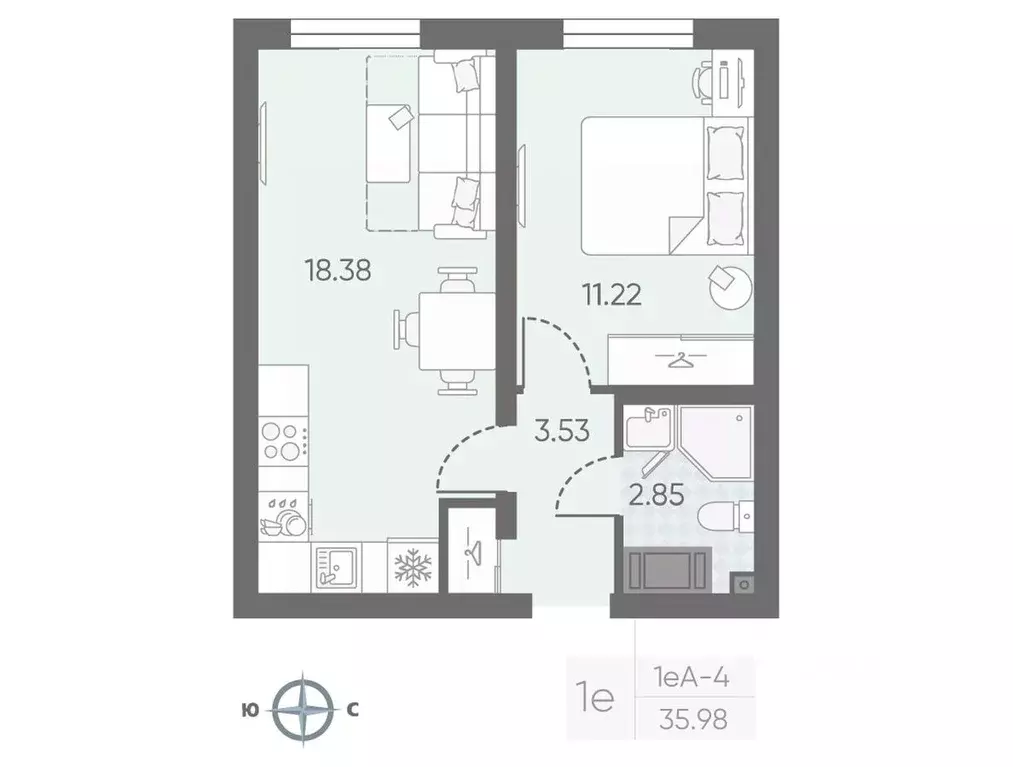 1-к кв. Санкт-Петербург Морская миля жилой комплекс (36.72 м) - Фото 1