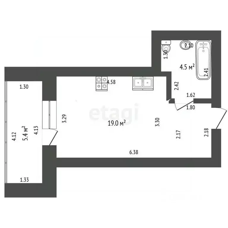 Студия Башкортостан, Стерлитамак ул. Рашита Кудашева, 3 (23.5 м) - Фото 1