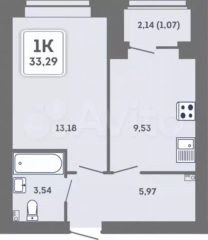 1-к. квартира, 33,3 м, 4/7 эт. - Фото 0