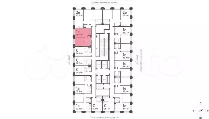 1-к. квартира, 39,5 м, 25/43 эт. - Фото 1