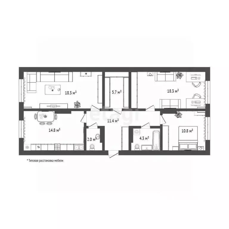 3-к кв. Тюменская область, Тюмень Новгородская ул., 14 (85.6 м) - Фото 2