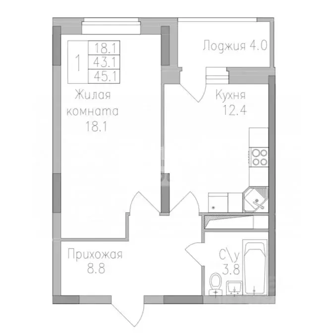 1-к кв. Липецкая область, Липецк ул. Тельмана, 120 (45.1 м) - Фото 2