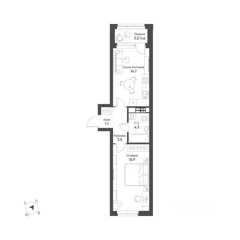 1-к кв. Свердловская область, Екатеринбург Солнечный жилрайон,  (42.7 ... - Фото 1