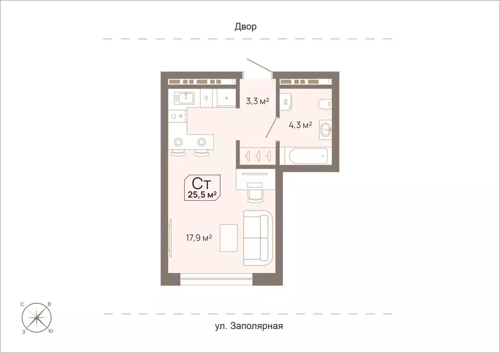 Квартира-студия: Тюмень, Заполярная улица, 3 (25.5 м) - Фото 0