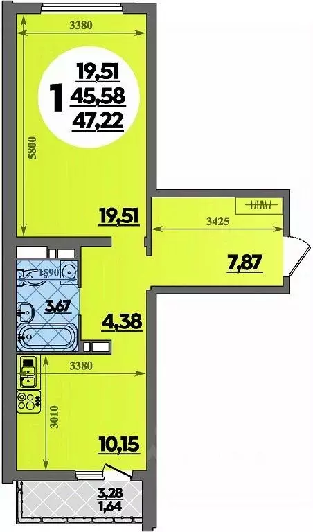 1-к кв. Адыгея, Майкоп  (47.22 м) - Фото 1