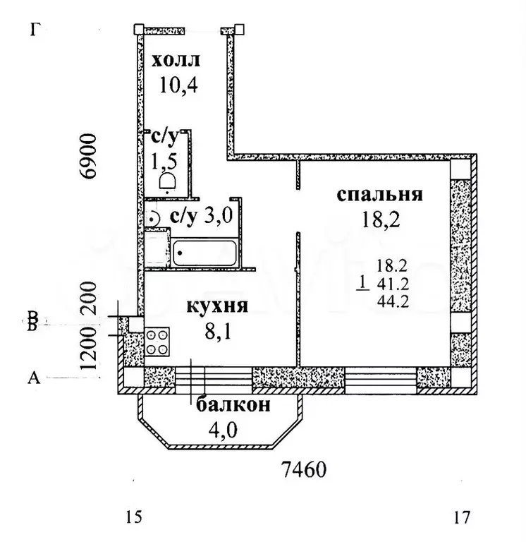 1-к. квартира, 41,2 м, 7/12 эт. - Фото 0