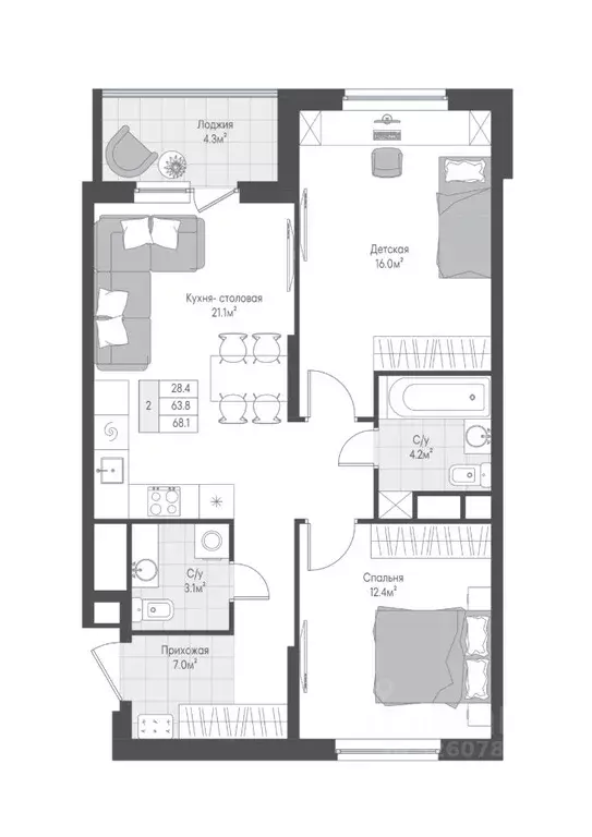 2-к кв. Тверская область, Тверь Лесная Мелодия-3 жилой комплекс (65.95 ... - Фото 1