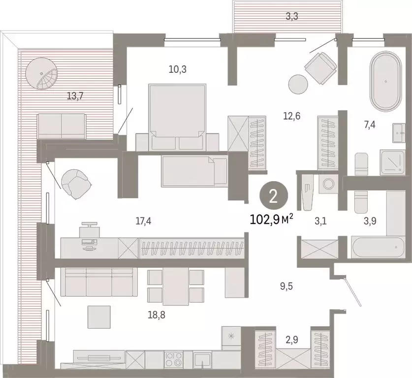 2-комнатная квартира: Екатеринбург, переулок Ритслянда, 15 (102.89 м) - Фото 1