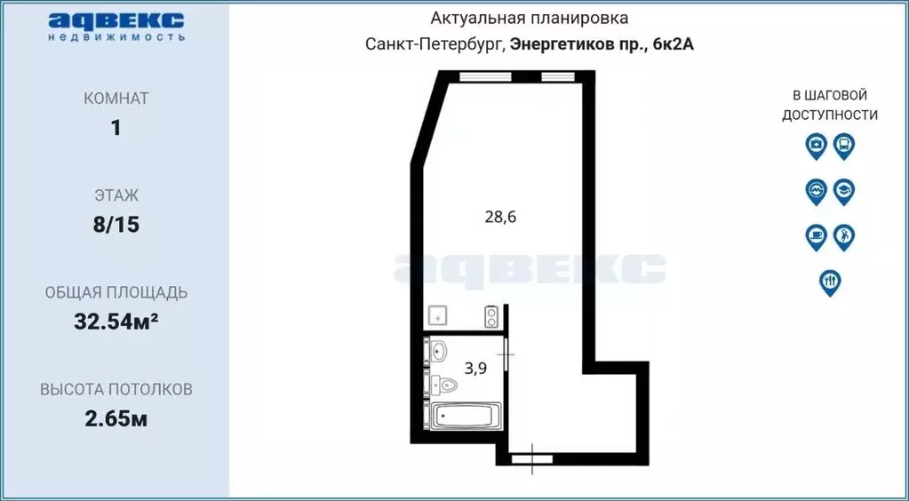 Студия Санкт-Петербург просп. Энергетиков, 6 (32.0 м) - Фото 2