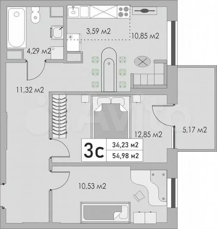 3-к. квартира, 55 м, 8/10 эт. - Фото 0