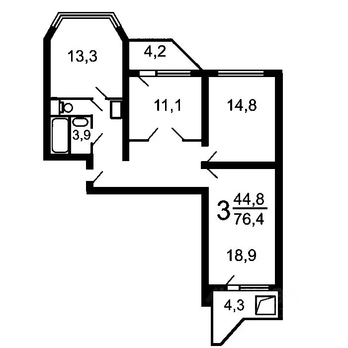 3-к кв. Москва Химкинский бул., 14к3 (80.0 м) - Фото 1