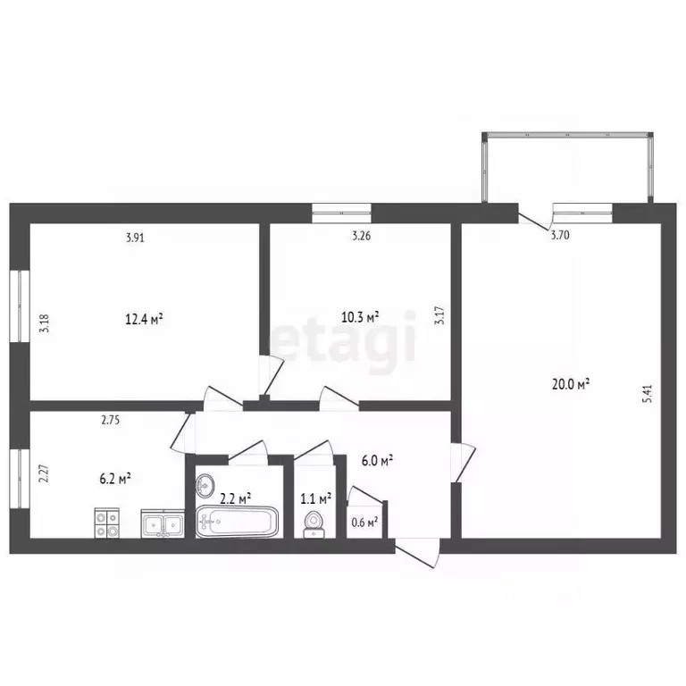 3-к кв. Татарстан, Альметьевск ул. Ленина, 109 (58.8 м) - Фото 1