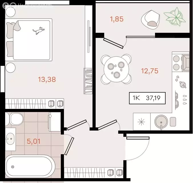 1-комнатная квартира: Динской район, Южно-Кубанское сельское ... - Фото 1