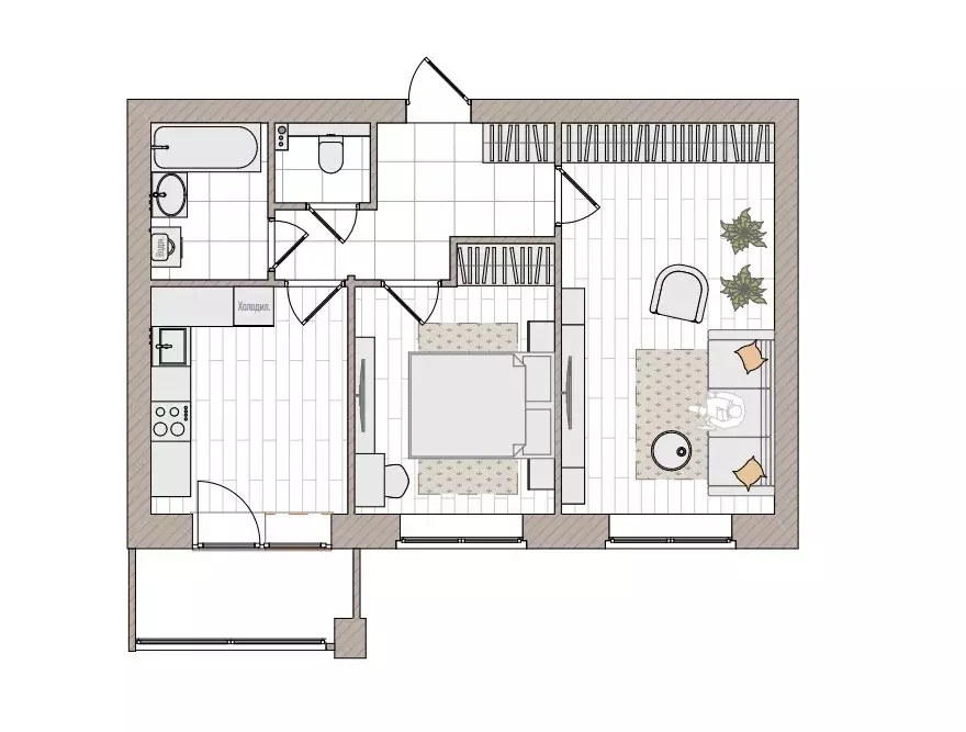 2-к квартира, 55.4 м - Фото 0