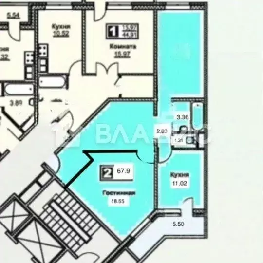 2-к кв. Московская область, Раменское ул. Мира, 6 (67.9 м) - Фото 1