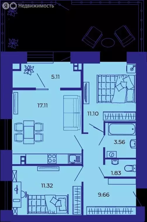 3-комнатная квартира: Брянск, улица Комарова, 47а (66 м) - Фото 1