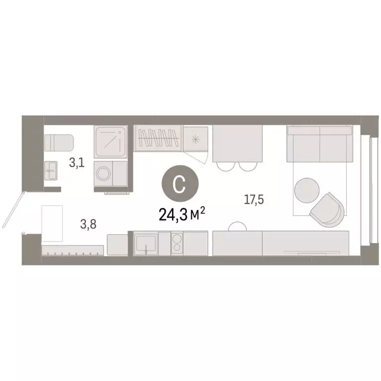 Квартира-студия: Новосибирск, Большевистская улица, 66 (24.29 м) - Фото 2