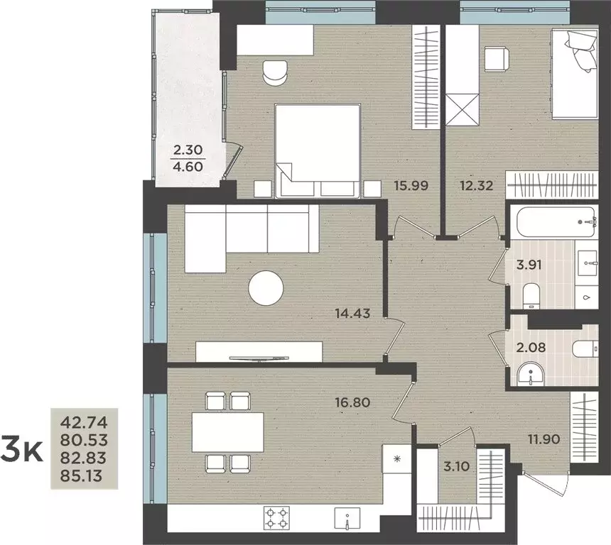 Квартира-студия: Калининград, Земельная улица, 30 (82.83 м) - Фото 1