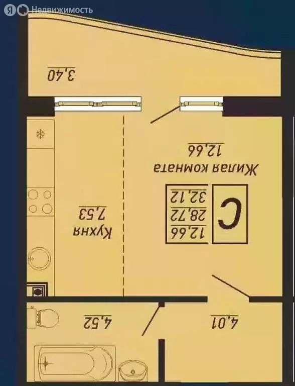 Квартира-студия: село Ольгинка, Солнечная улица, 21 (32.12 м) - Фото 1