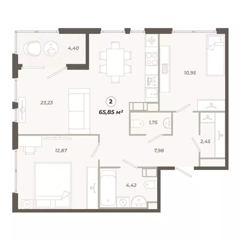 2-к кв. Санкт-Петербург ул. Коли Томчака, 21Д (65.85 м) - Фото 0