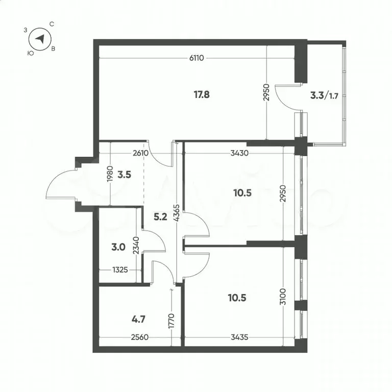 2-к. квартира, 56,9 м, 10/12 эт. - Фото 1