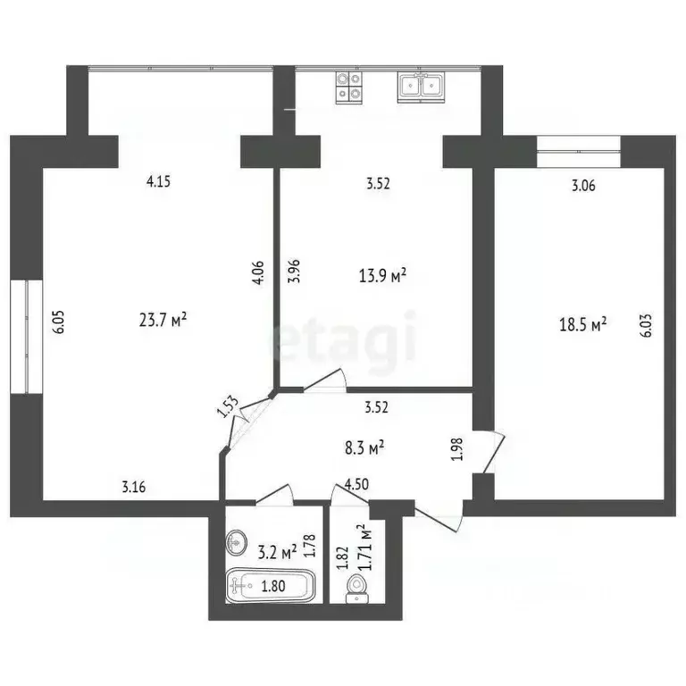 2-к кв. Архангельская область, Котлас просп. Мира, 30/10 (69.3 м) - Фото 1
