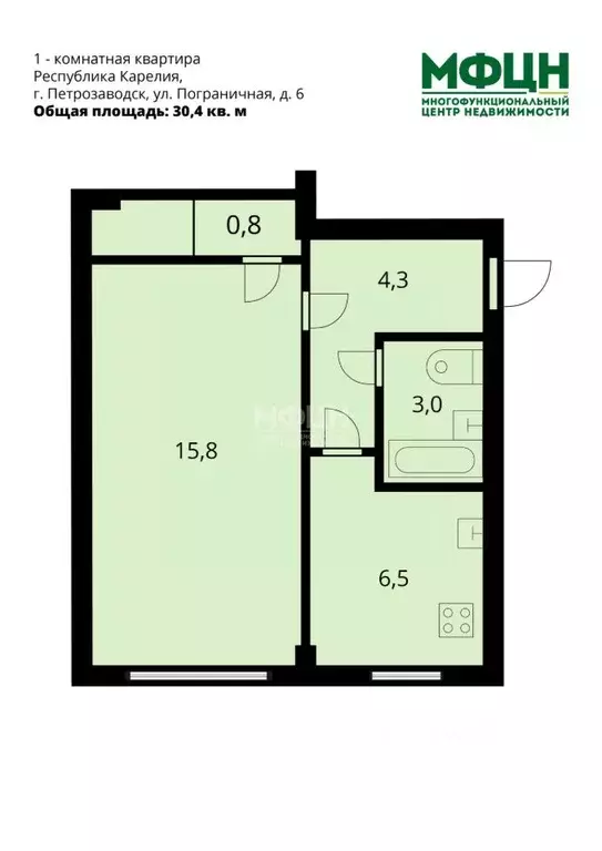 1-к кв. Карелия, Петрозаводск Пограничная ул., 6 (30.4 м) - Фото 2
