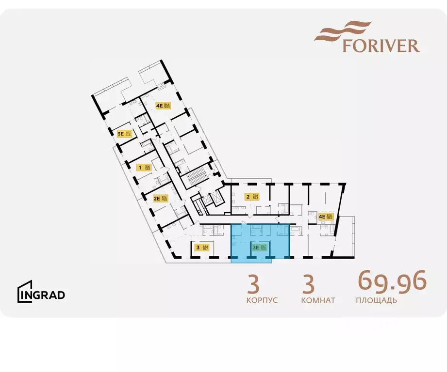 3-к кв. Москва Г мкр, Форивер жилой комплекс, 3 (69.96 м) - Фото 1