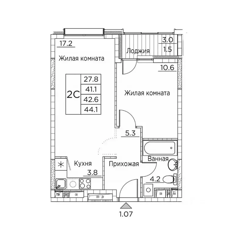 2-к кв. Приморский край, Владивосток ул. Расула Гамзатова, 7к3 (44.1 ... - Фото 1
