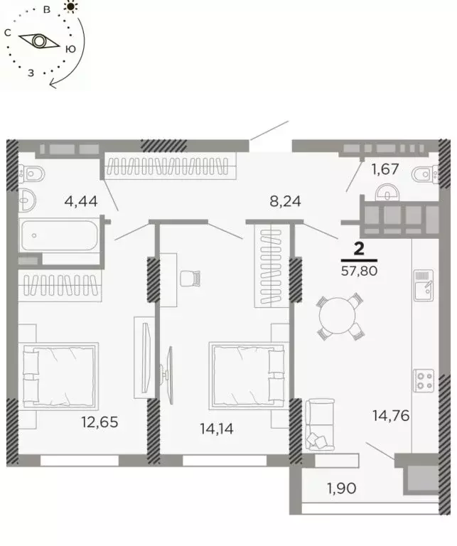 2-комнатная квартира: Рязань, Совхозная улица, 6 (56.85 м) - Фото 0