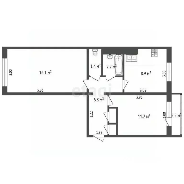 2-к кв. Ростовская область, Ростов-на-Дону Таганрогская ул., 139/8 ... - Фото 2