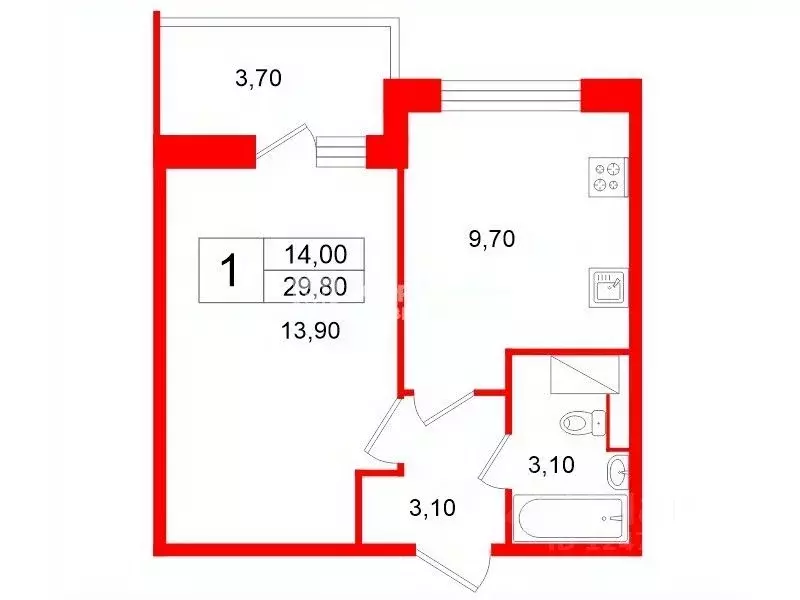 1-к кв. Санкт-Петербург ул. Бабушкина, 55к1 (29.8 м) - Фото 2