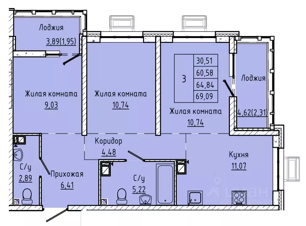 3-к кв. Ростовская область, Ростов-на-Дону ул. Текучева, 370/3 (64.84 ... - Фото 0